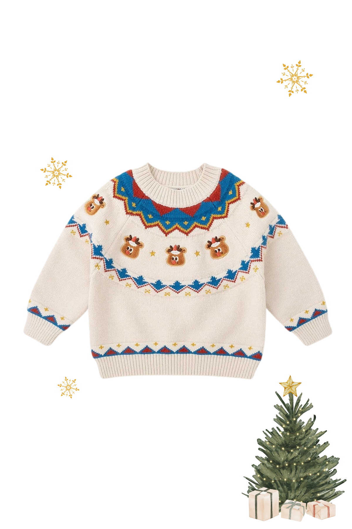 Christmas in the Woods Reindeer Knit Sweatshirt Cream