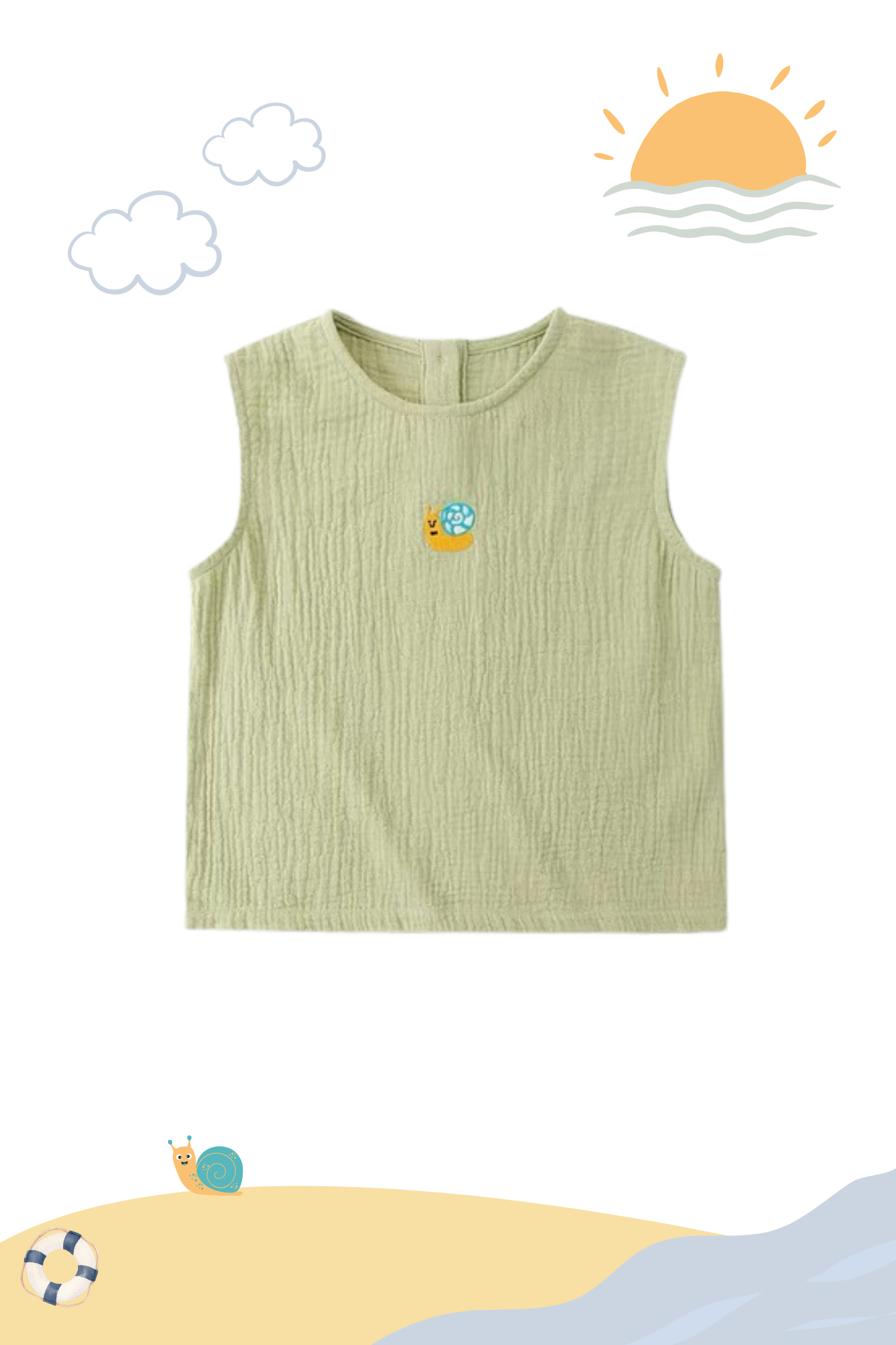 Summer Soft Cotton Sleeveless Embroidered Tee Elm
