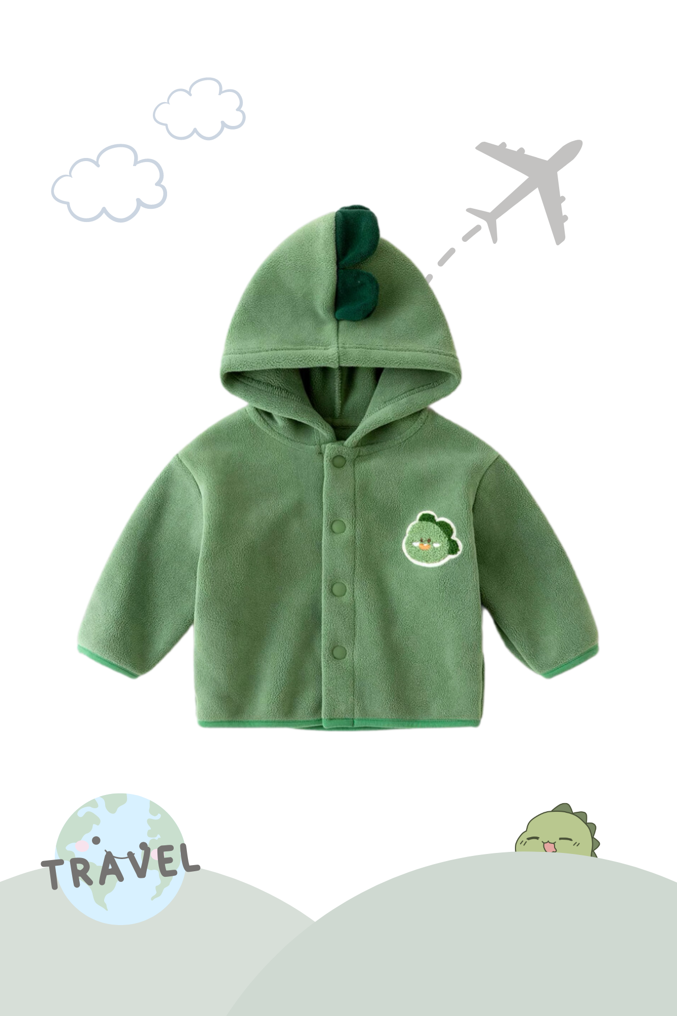 Hooded Fleece Jacket Olive Dino
