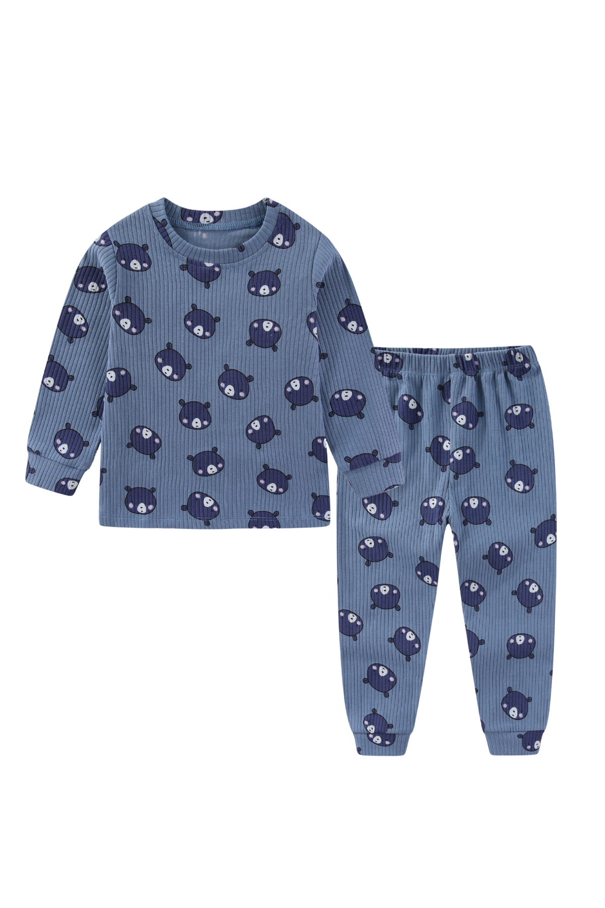 Organic Rib Cotton Kids Pajamas Navy Bear