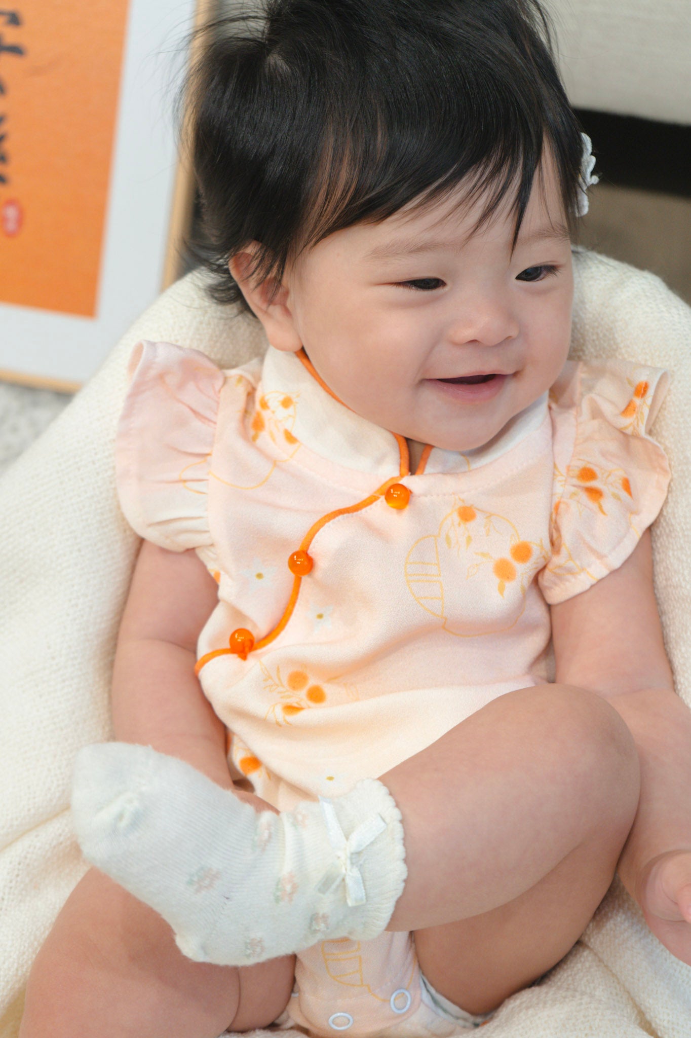 Tangerine Bloom Baby Girl Ruffled Sleeves Playsuit