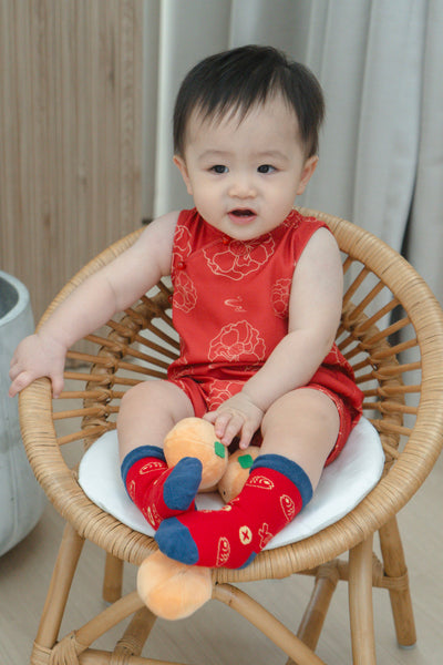 Galloping Peony Baby Boy Classic Mandarin Baby Cheongsam Playsuit