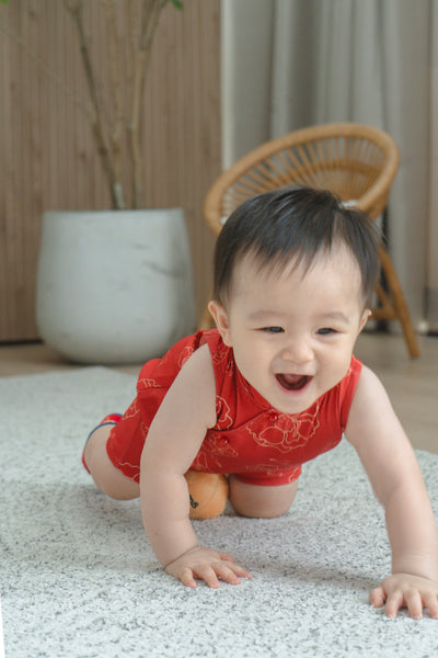 Galloping Peony Baby Boy Classic Mandarin Baby Cheongsam Playsuit