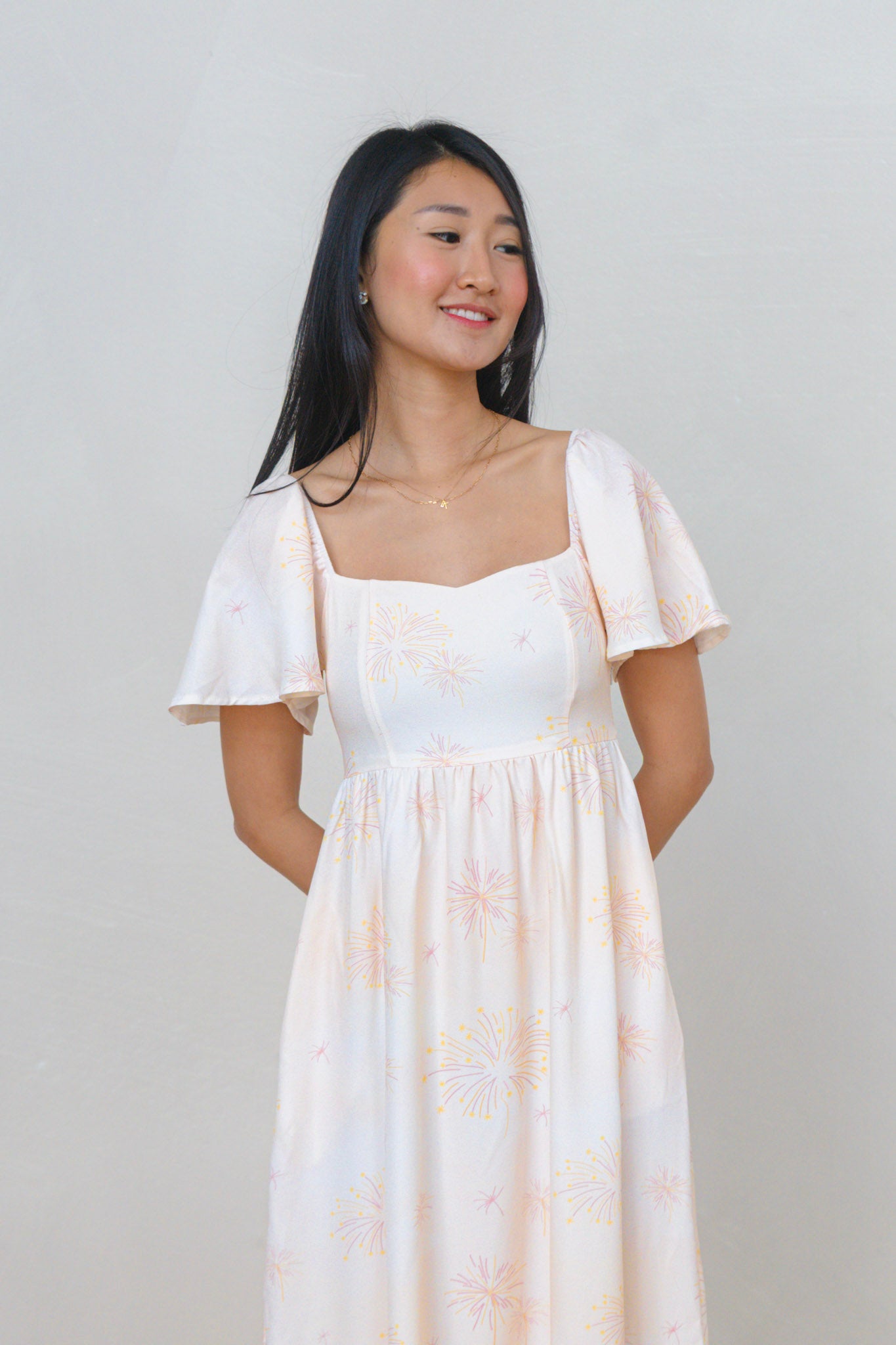 Golden Dawn Ladies Flutter Sleeve Smocked Back Midaxi Dress