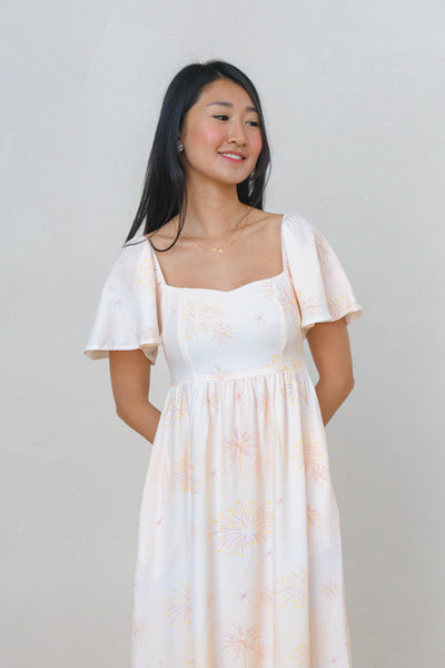 Golden Dawn Ladies Flutter Sleeve Smocked Back Midaxi Dress