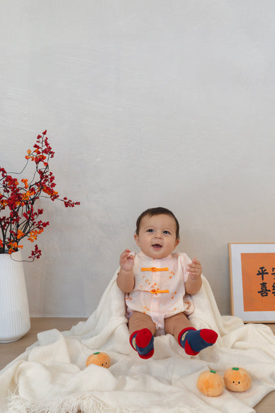 Tangerine Bloom Baby Lined Mandarin Collar Relaxed Playsuit