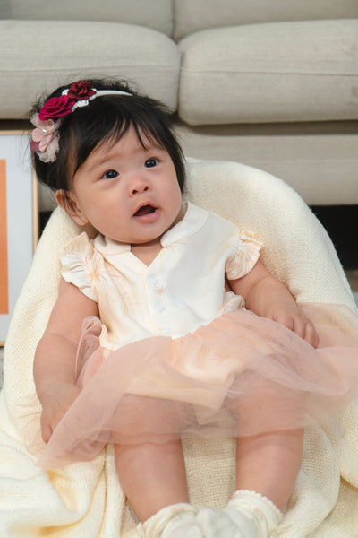 Golden Dawn Baby Girl Ruffled Sleeves Tulle Playsuit