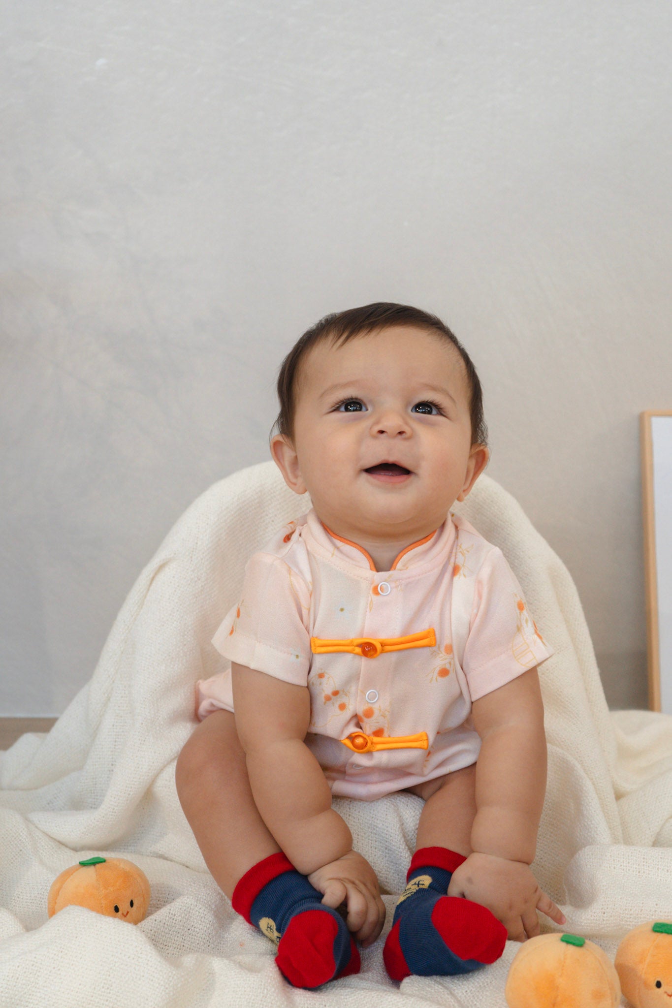 Tangerine Bloom Baby Lined Mandarin Collar Relaxed Playsuit