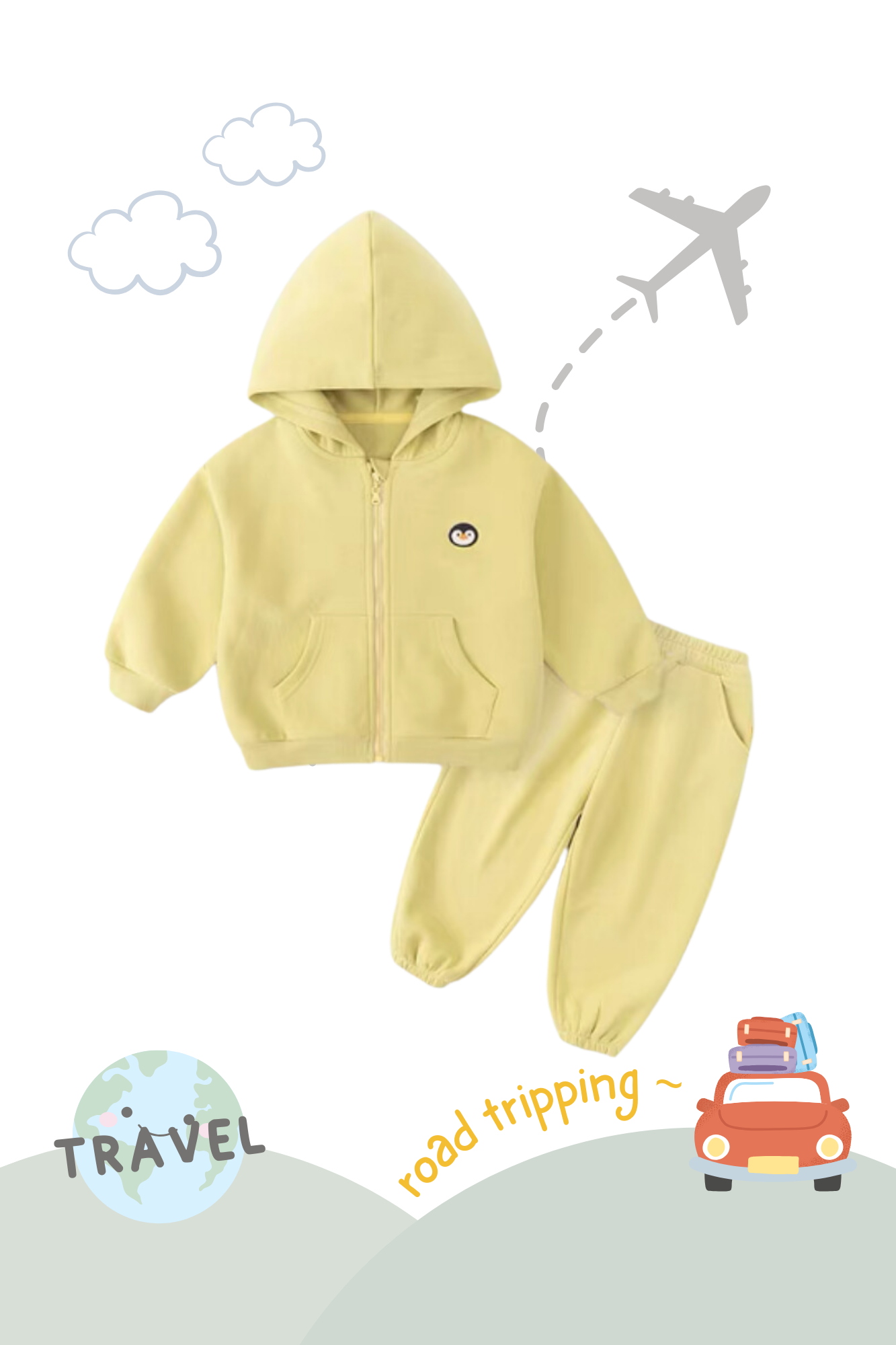 Snuggle Soft Hooded Jacket & Pants Lounge Set Penguin Mellow Yellow