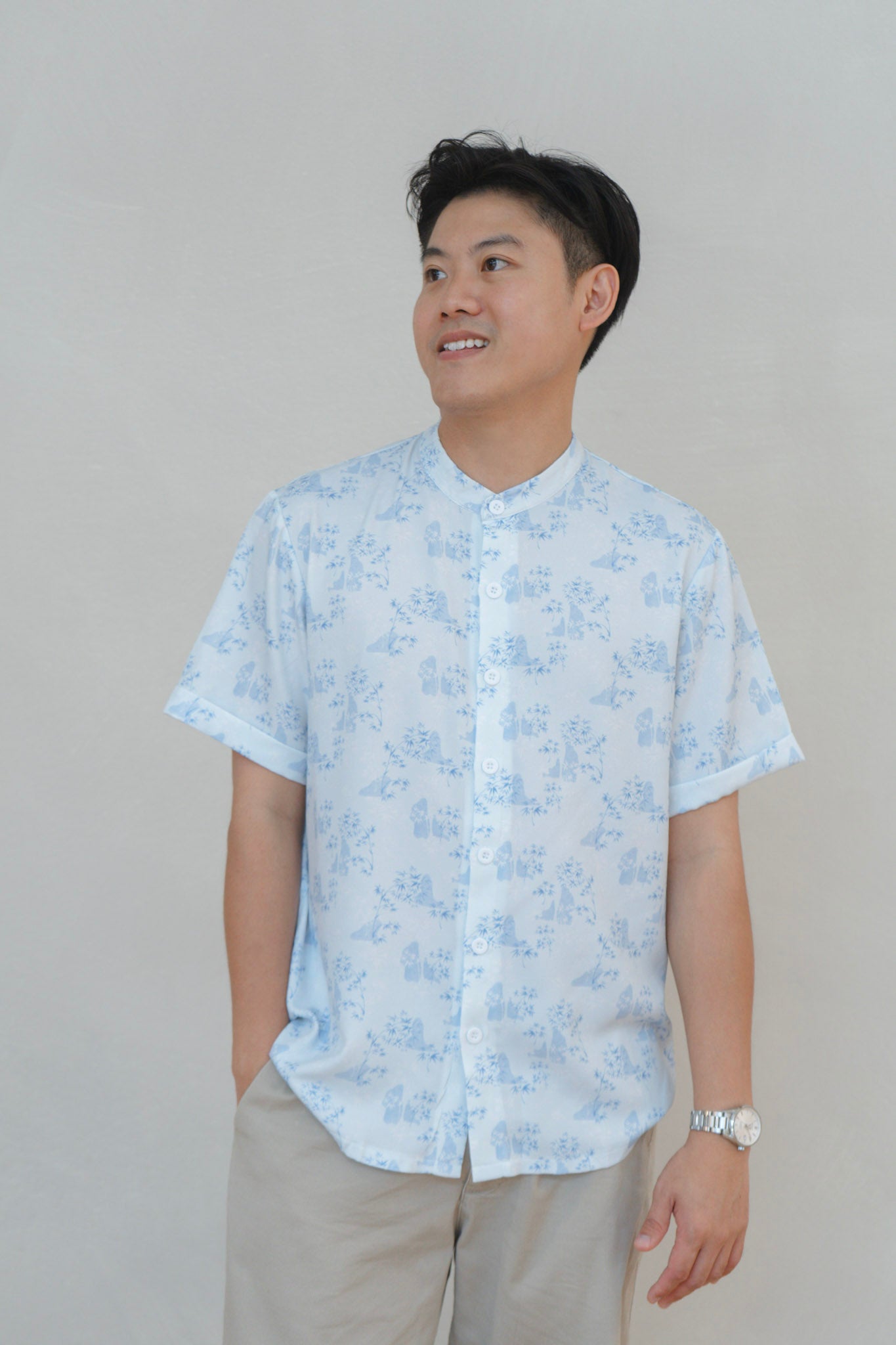 Gentle Harmony Mens Mandarin Collar Shirt