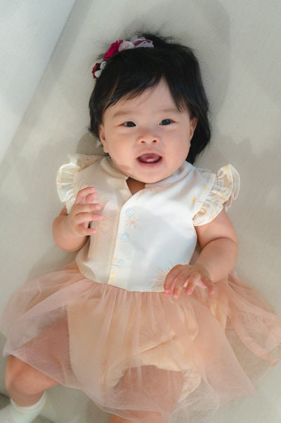 Golden Dawn Baby Girl Ruffled Sleeves Tulle Playsuit