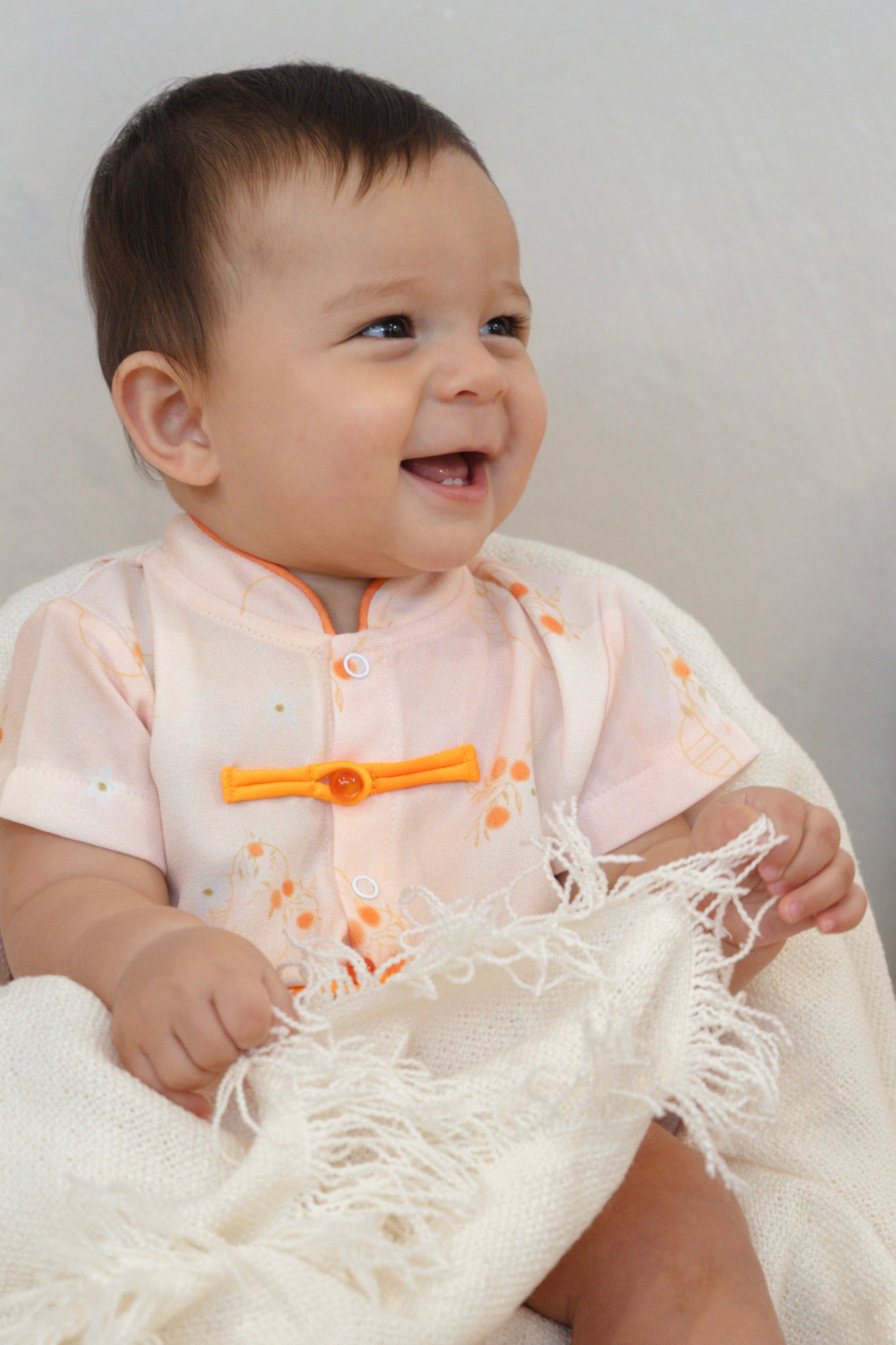 Tangerine Bloom Baby Lined Mandarin Collar Relaxed Playsuit