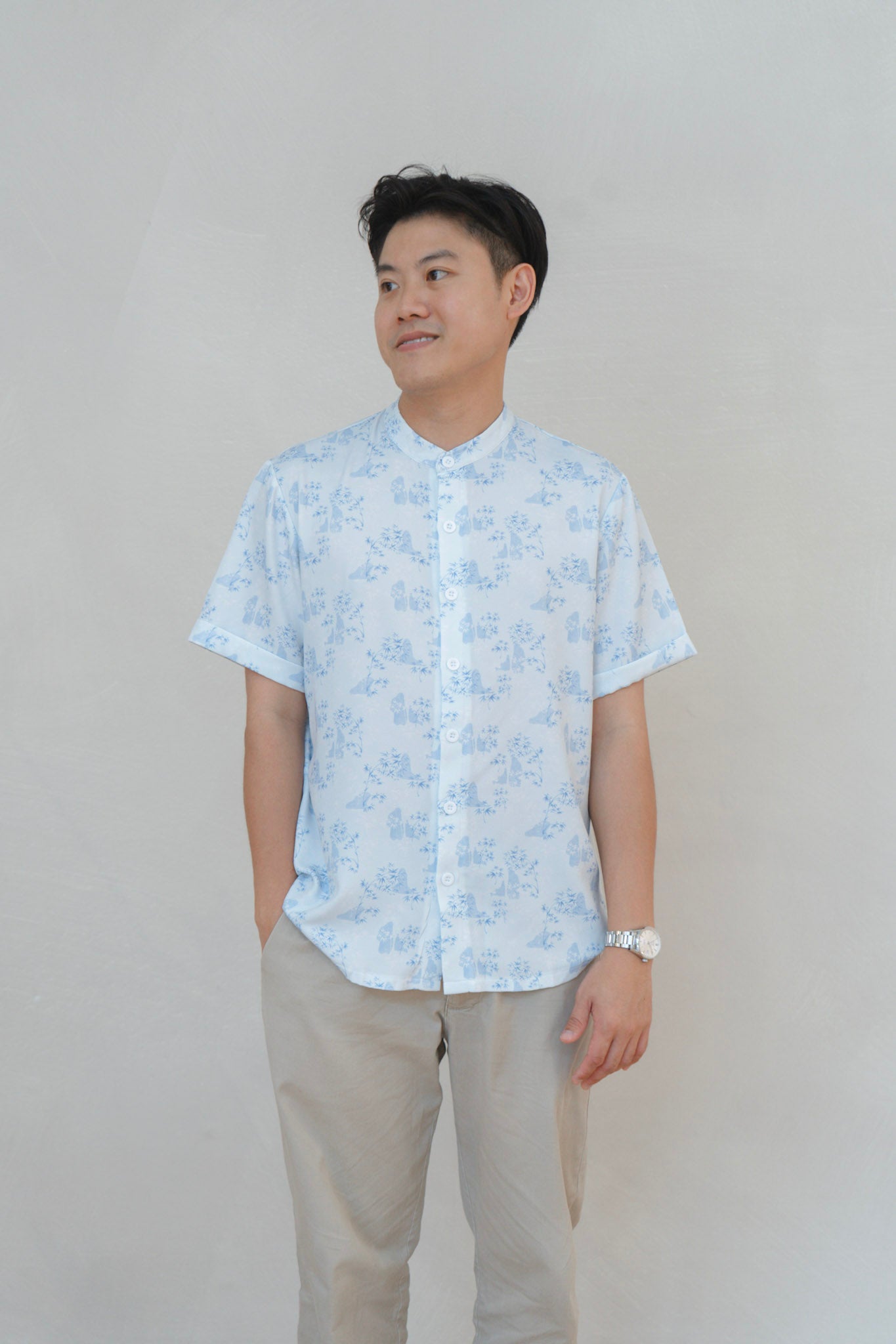 Gentle Harmony Mens Mandarin Collar Shirt