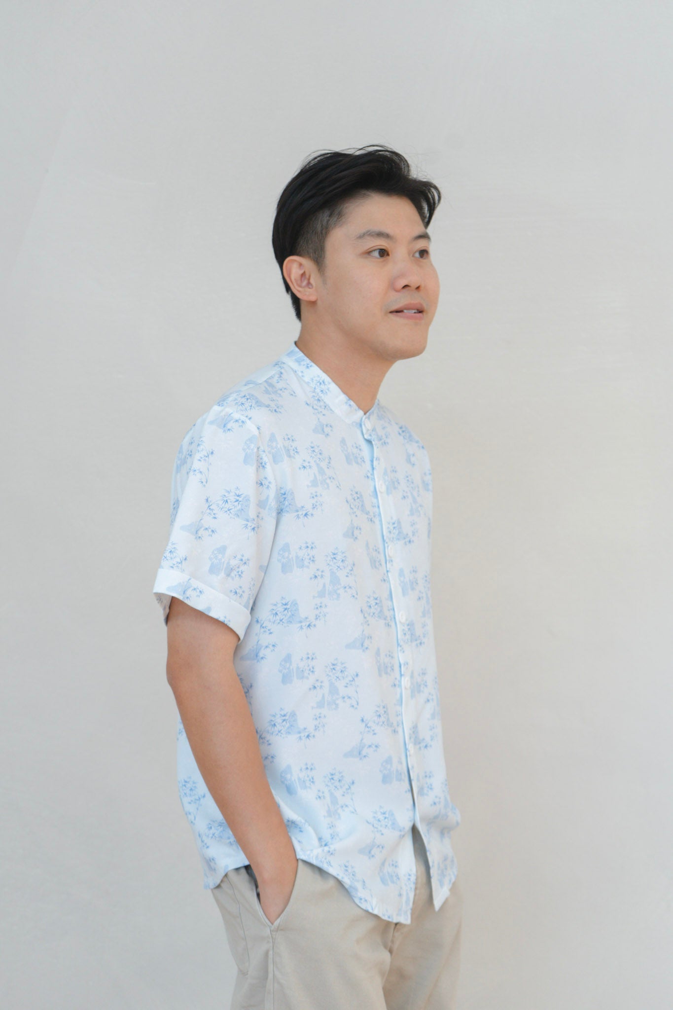 Gentle Harmony Mens Mandarin Collar Shirt