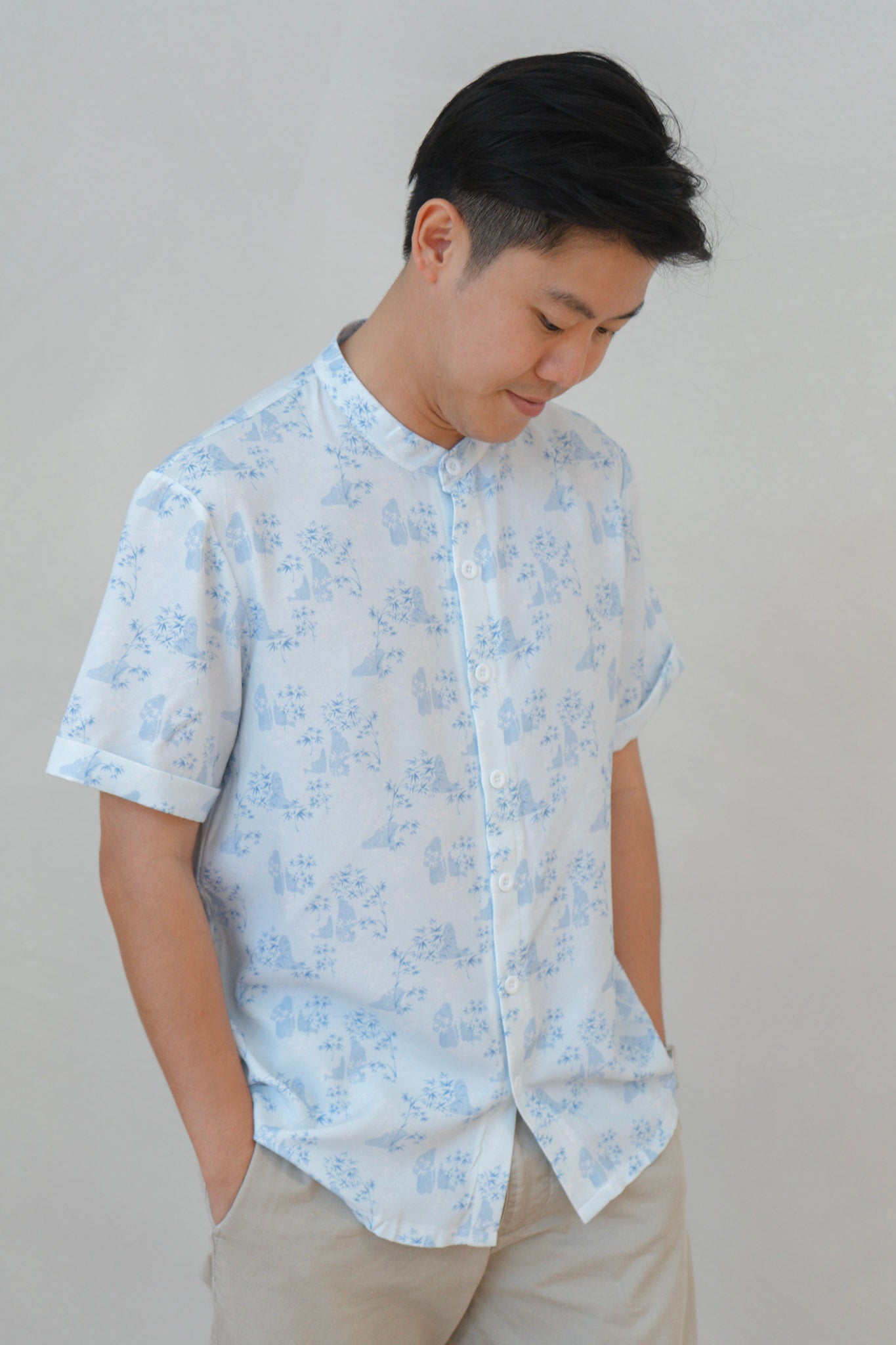 Gentle Harmony Mens Mandarin Collar Shirt