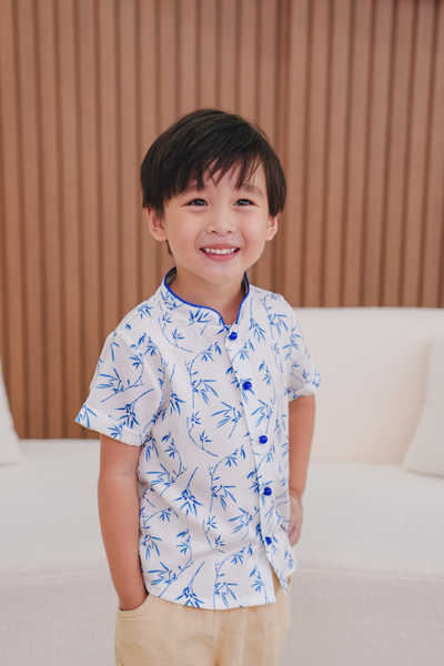 Prosperous Blessings Boy Lined Mandarin Collar Shirt