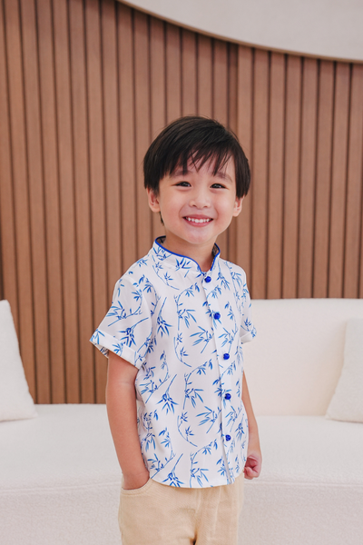Prosperous Blessings Boy Lined Mandarin Collar Shirt
