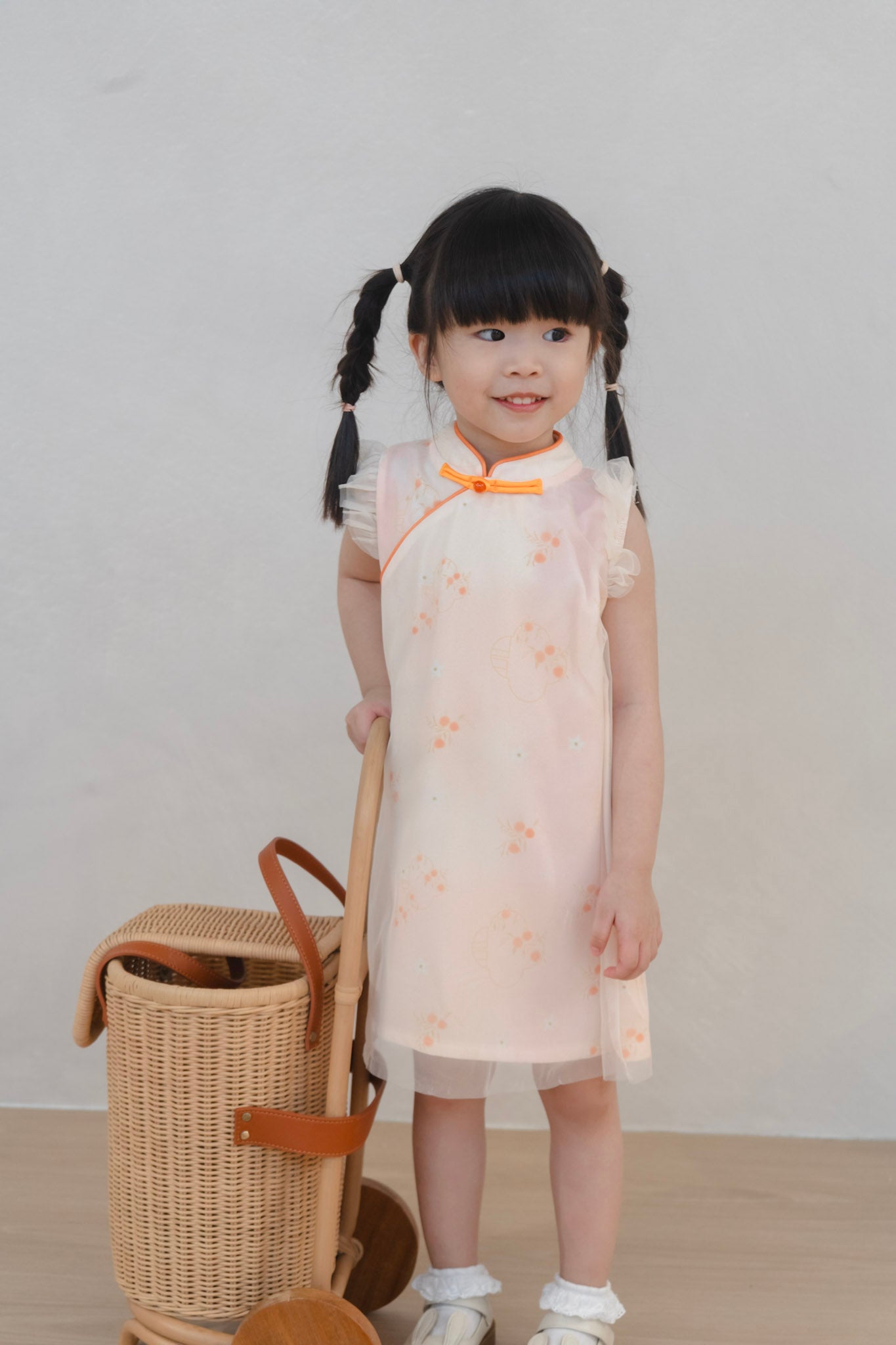 Tangerine Bloom Girl Tulle-Overlay Qipao Dress