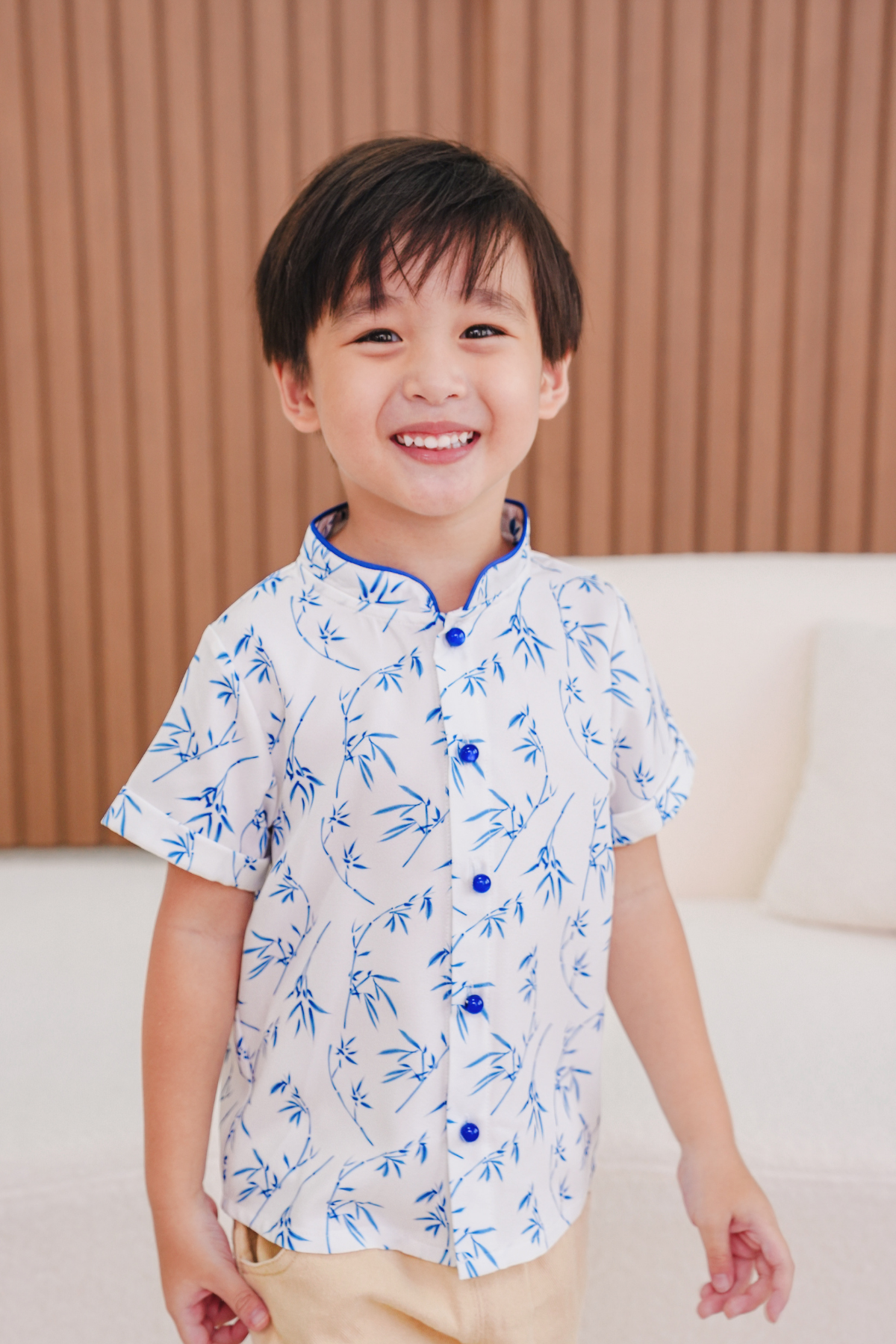Prosperous Blessings Boy Lined Mandarin Collar Shirt