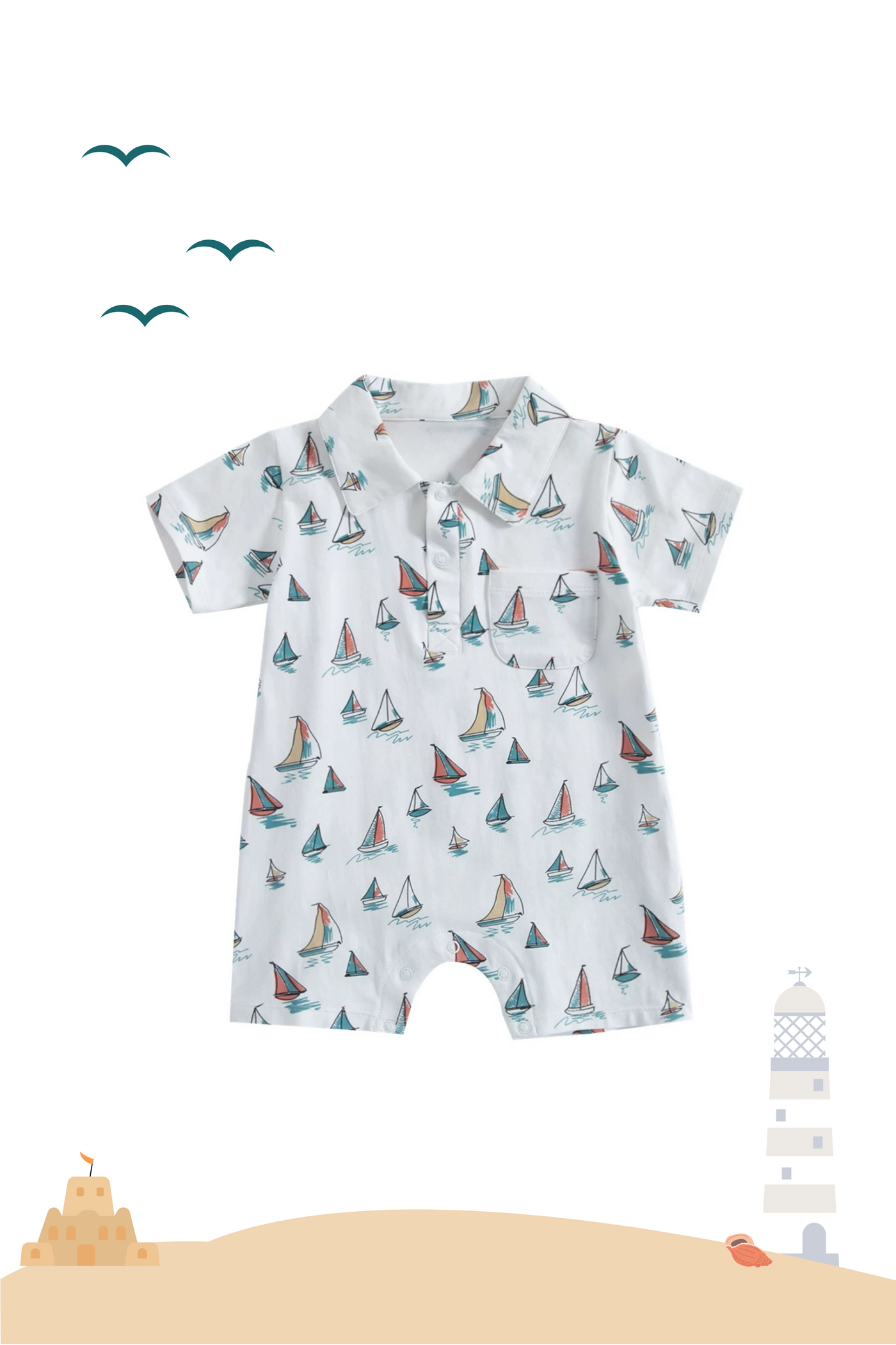 Summer Relaxed Collar Playsuit Yacht