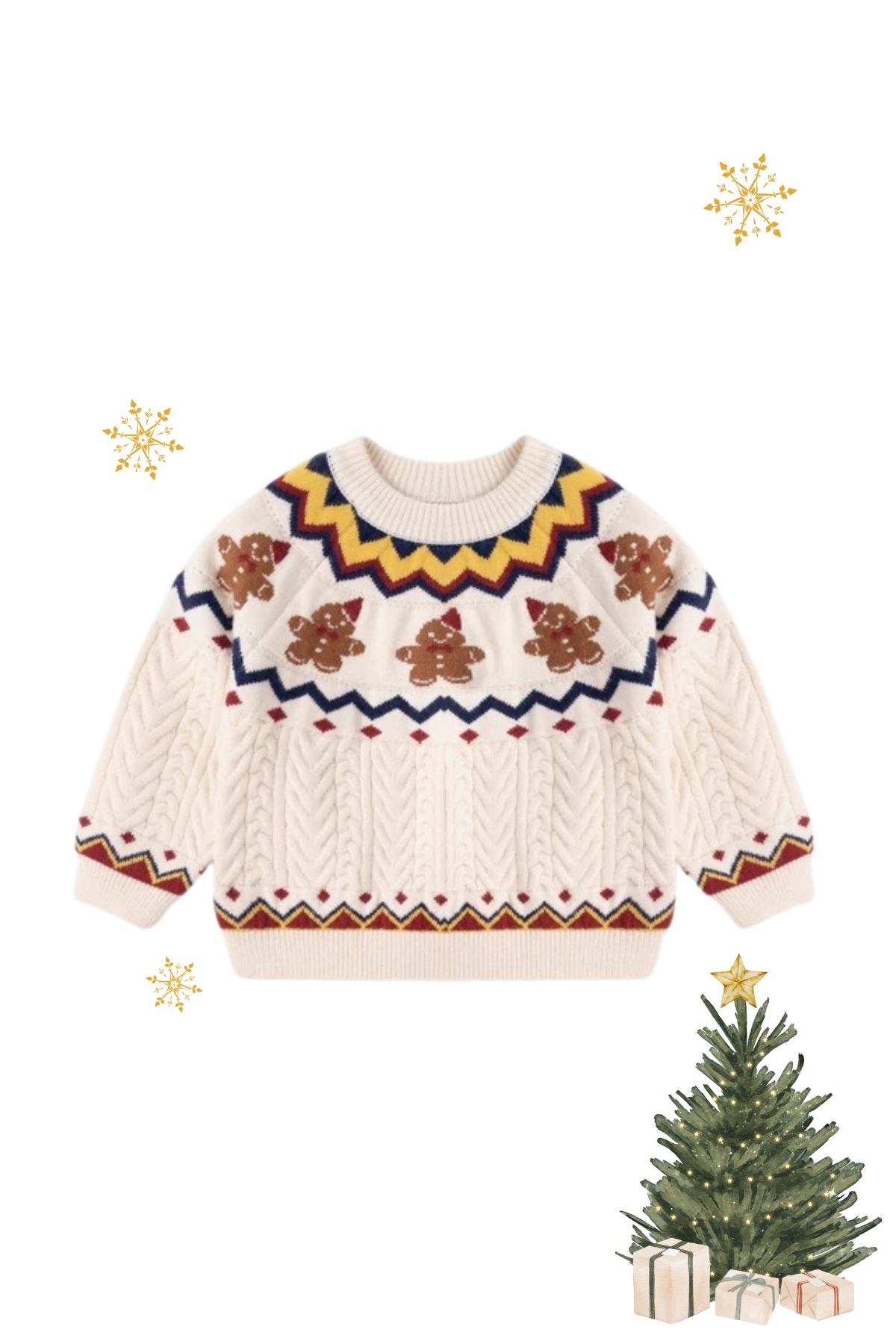 Christmas in the Woods Gingerbread Man Knit Sweatshirt Cream