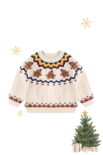Christmas in the Woods Gingerbread Man Knit Sweatshirt Cream