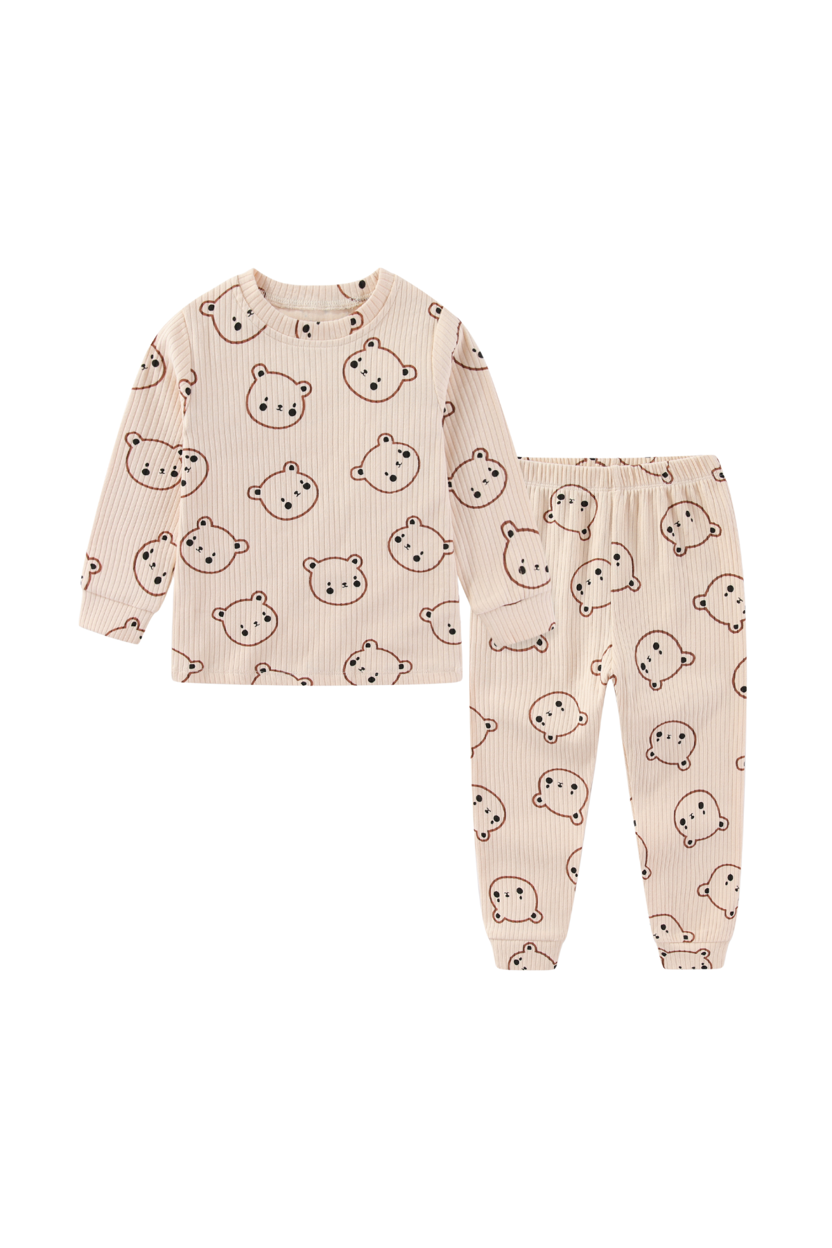 Organic Rib Cotton Kids Pajamas Oat Bear