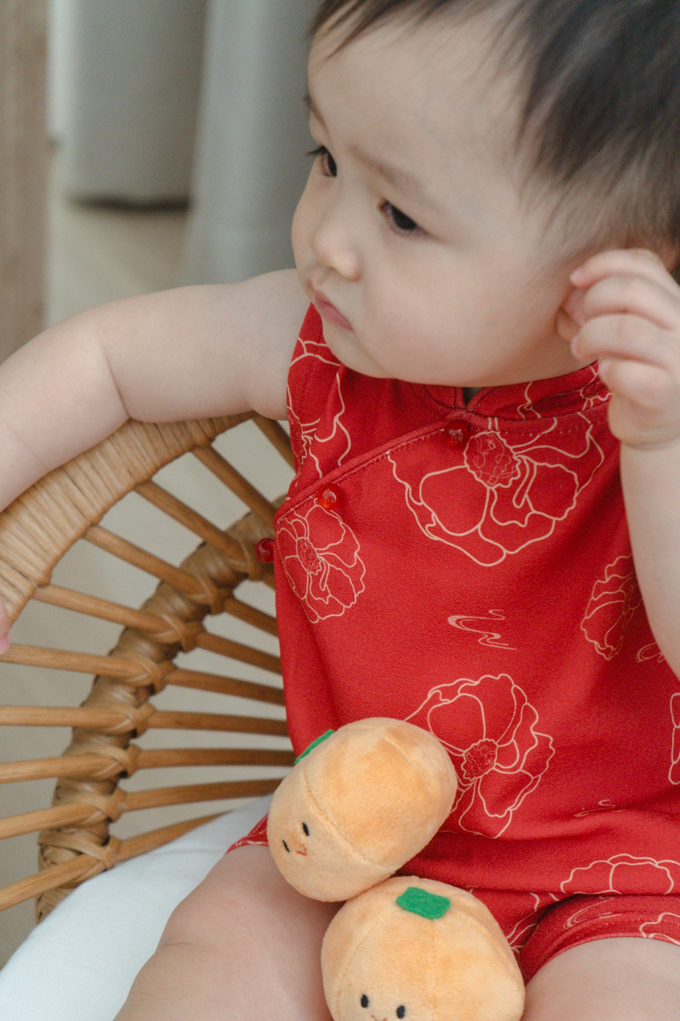 Galloping Peony Baby Boy Classic Mandarin Baby Cheongsam Playsuit