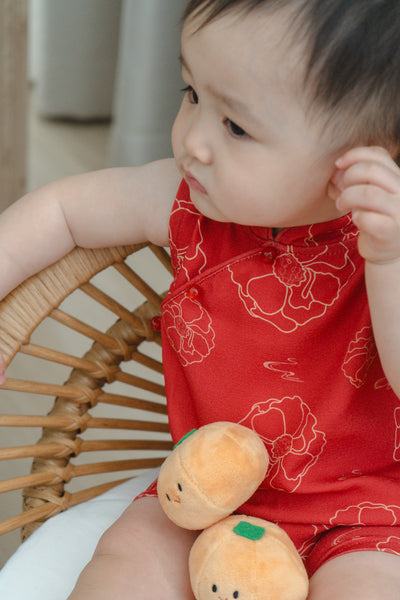 Galloping Peony Baby Boy Classic Mandarin Baby Cheongsam Playsuit