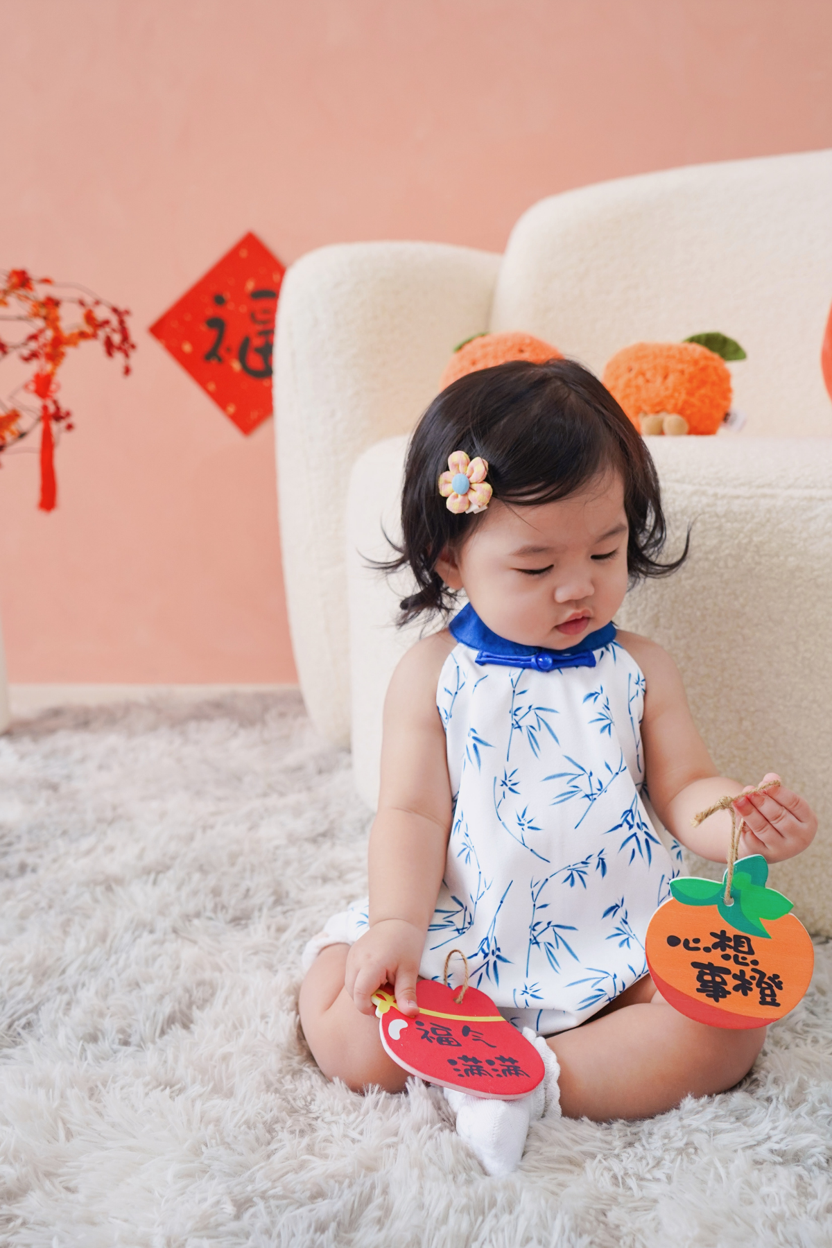 Prosperous Blessings Baby Girl Mandarin Collar Romper