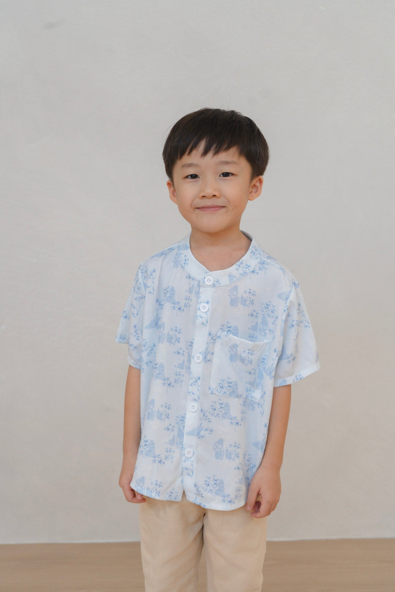 Gentle Harmony Boy Relaxed Hem Mandarin Collar Shirt Set