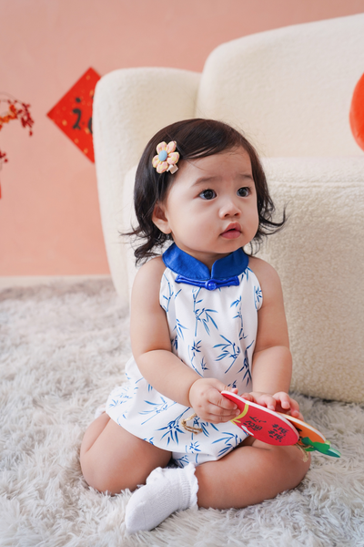 Prosperous Blessings Baby Girl Mandarin Collar Romper