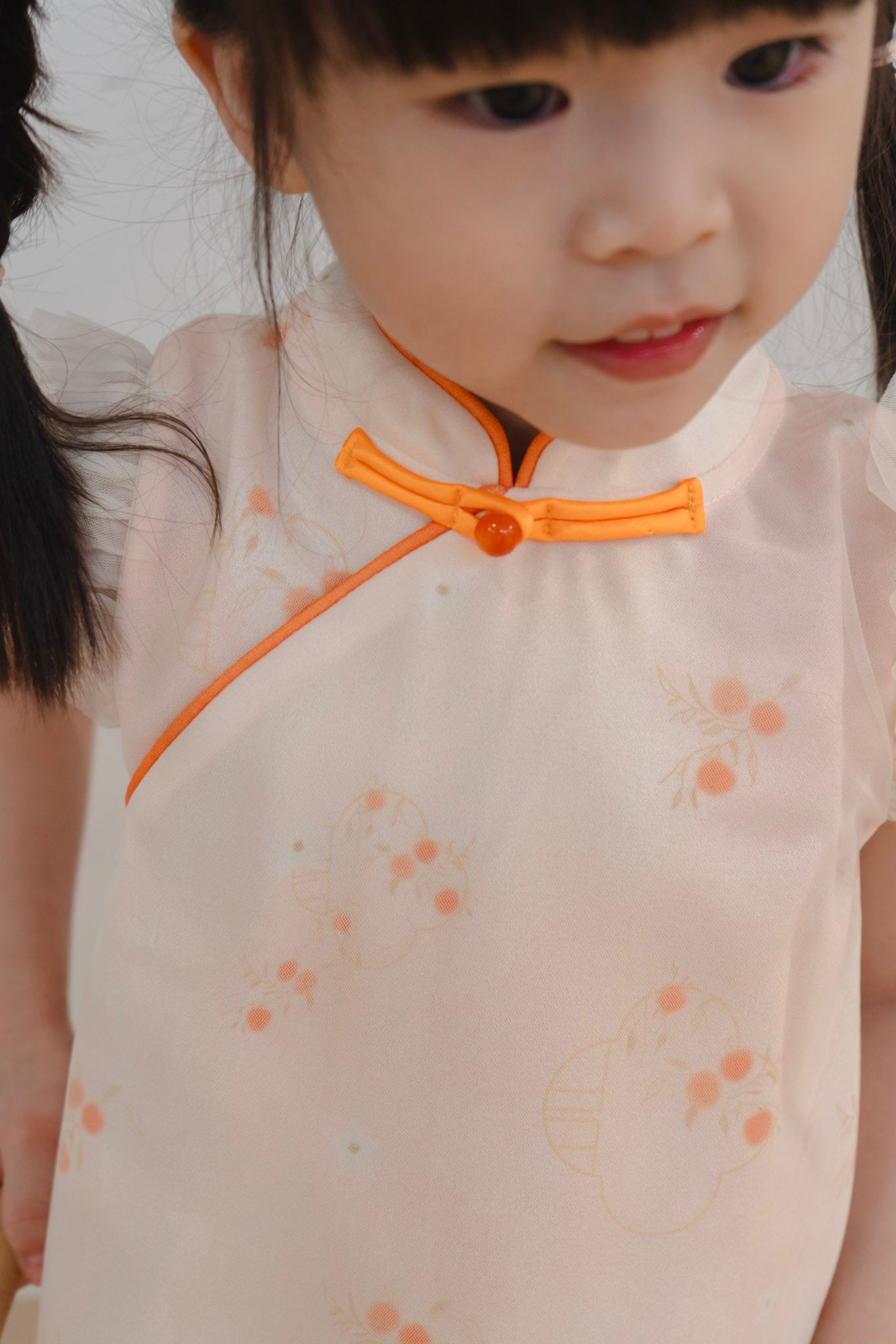 Tangerine Bloom Girl Tulle-Overlay Qipao Dress