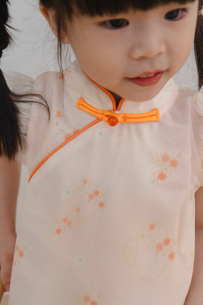 Tangerine Bloom Girl Tulle-Overlay Qipao Dress