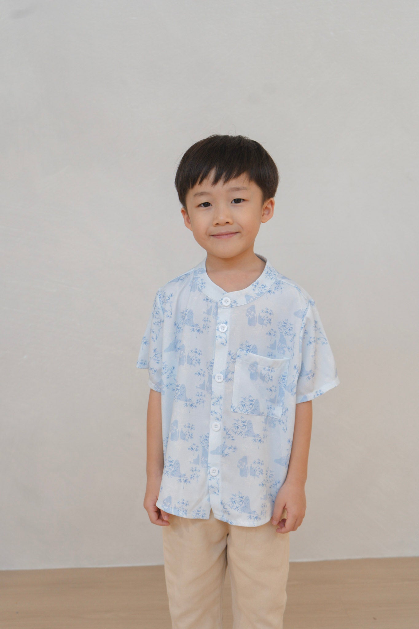 Gentle Harmony Boy Relaxed Hem Mandarin Collar Shirt Set