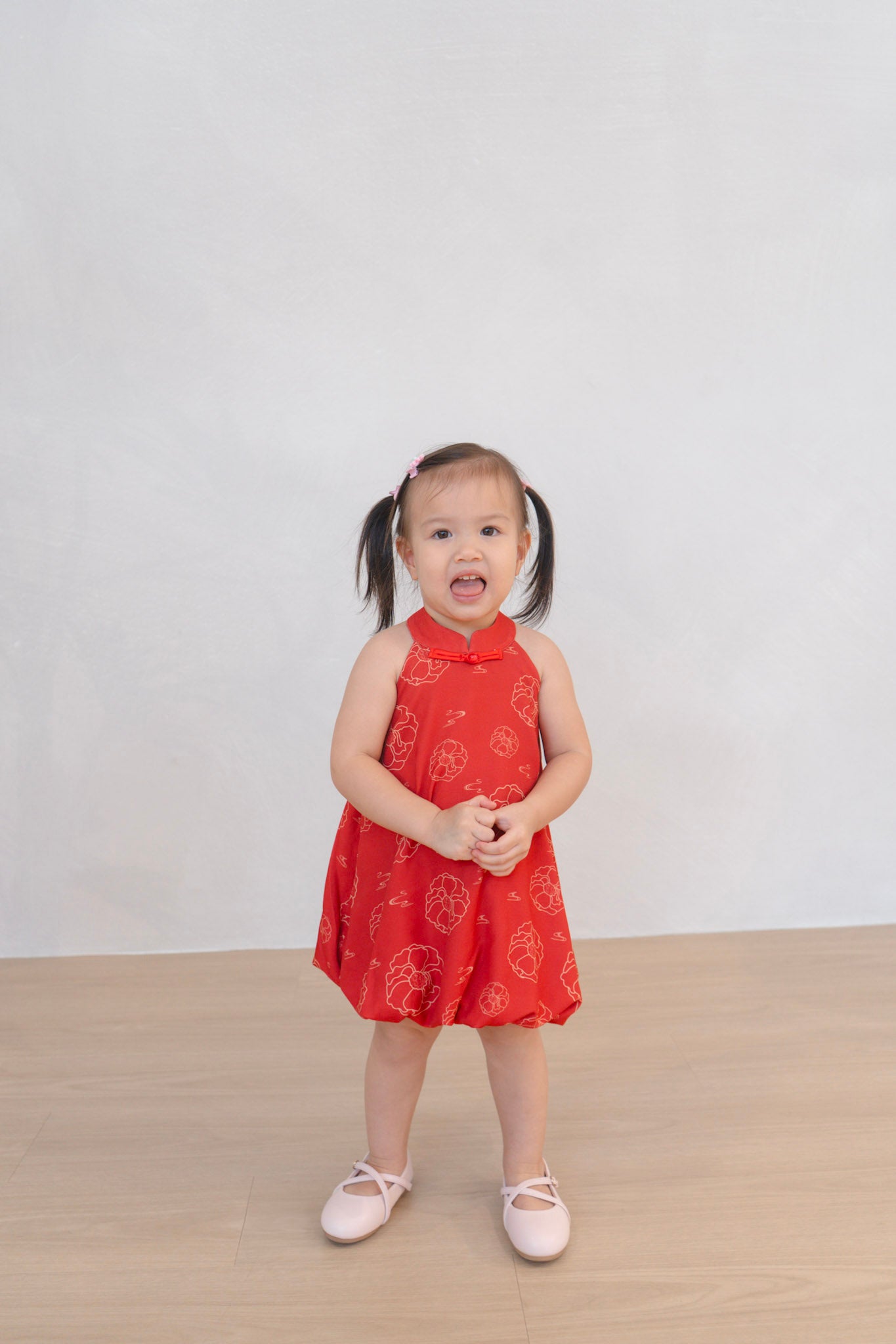 Galloping Peony Girl Halter Neck Bubble Hem Dress