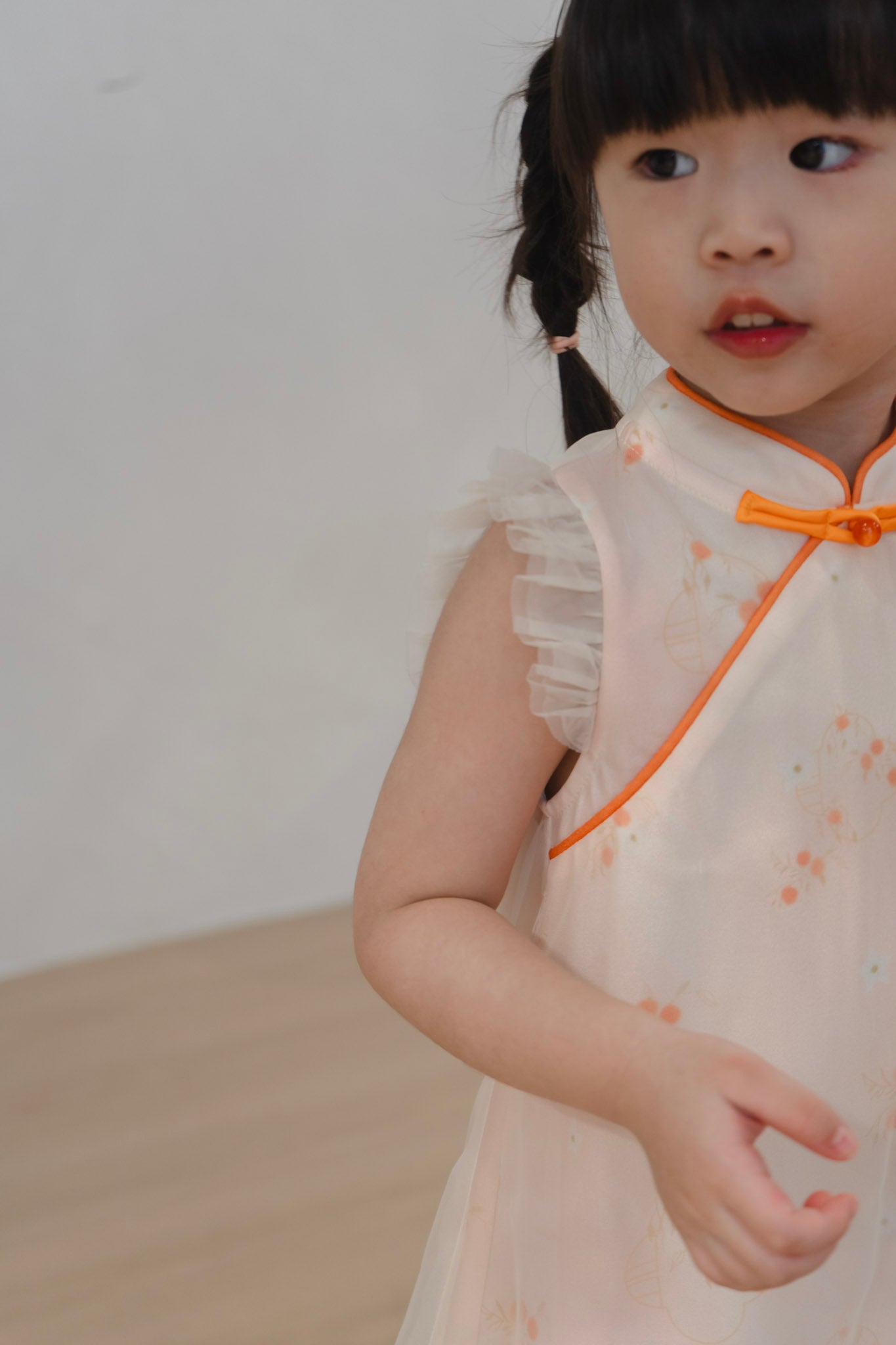 Tangerine Bloom Girl Tulle-Overlay Qipao Dress