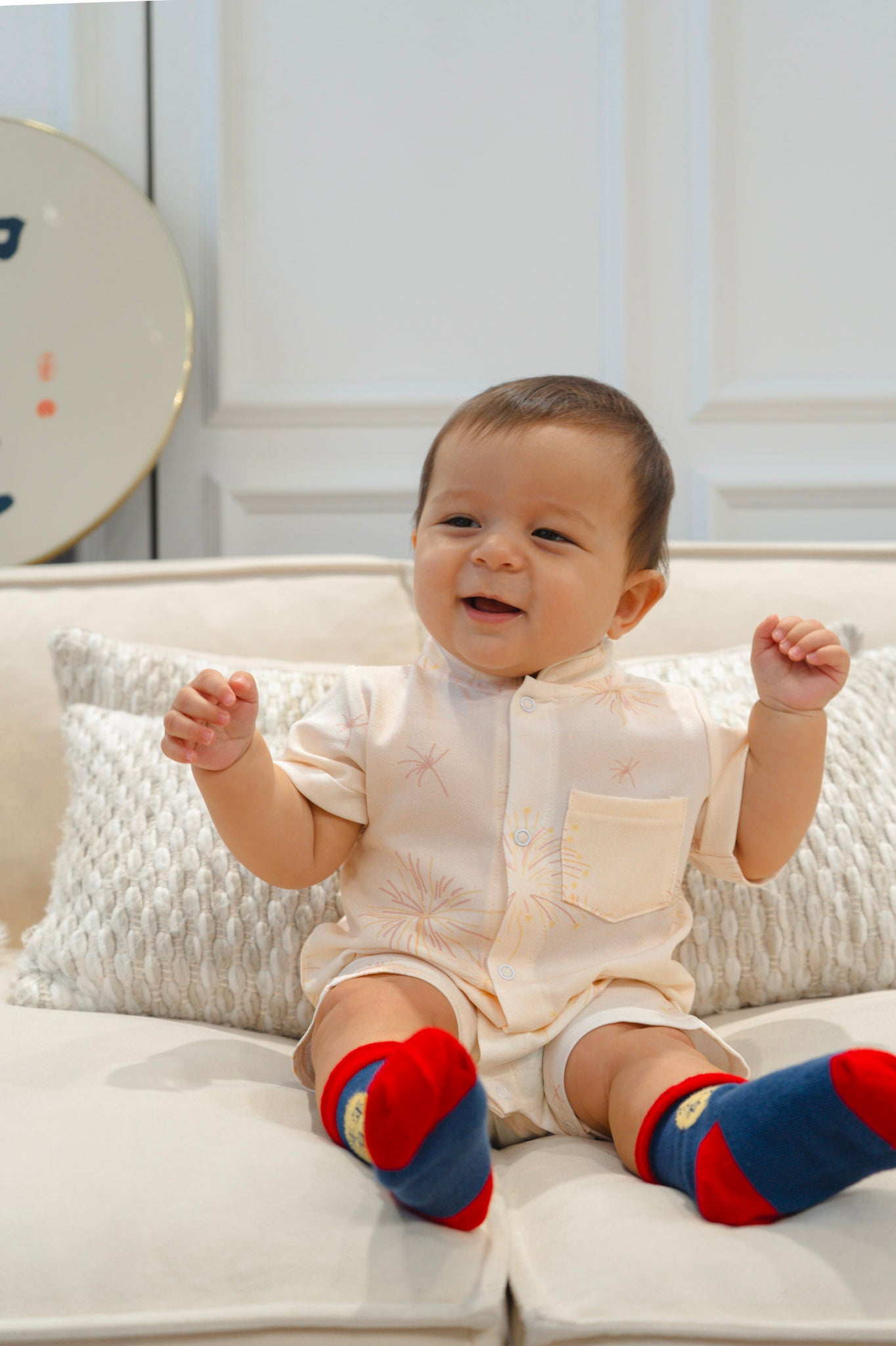 Golden Dawn Baby Mandarin Collar Shirt Playsuit