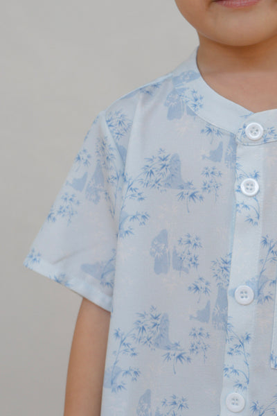 Gentle Harmony Boy Relaxed Hem Mandarin Collar Shirt Set