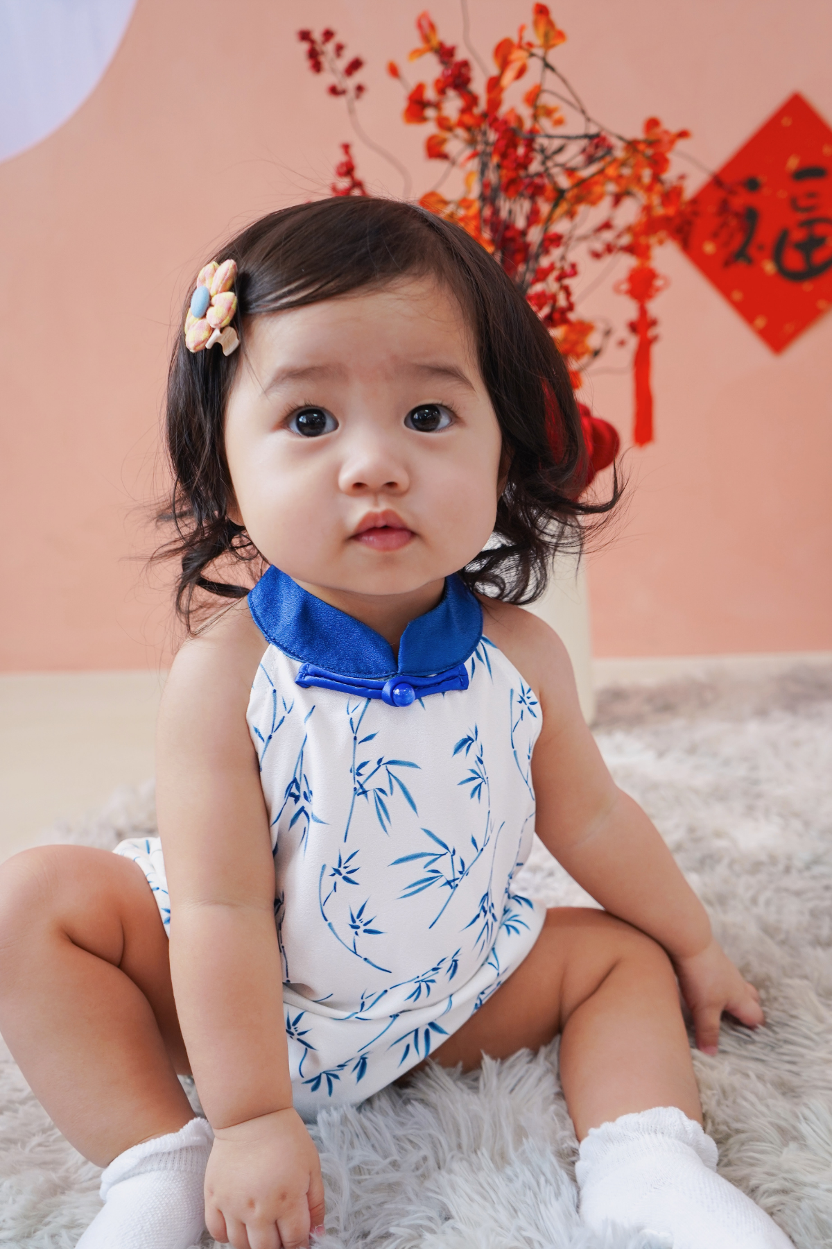 Prosperous Blessings Baby Girl Mandarin Collar Romper