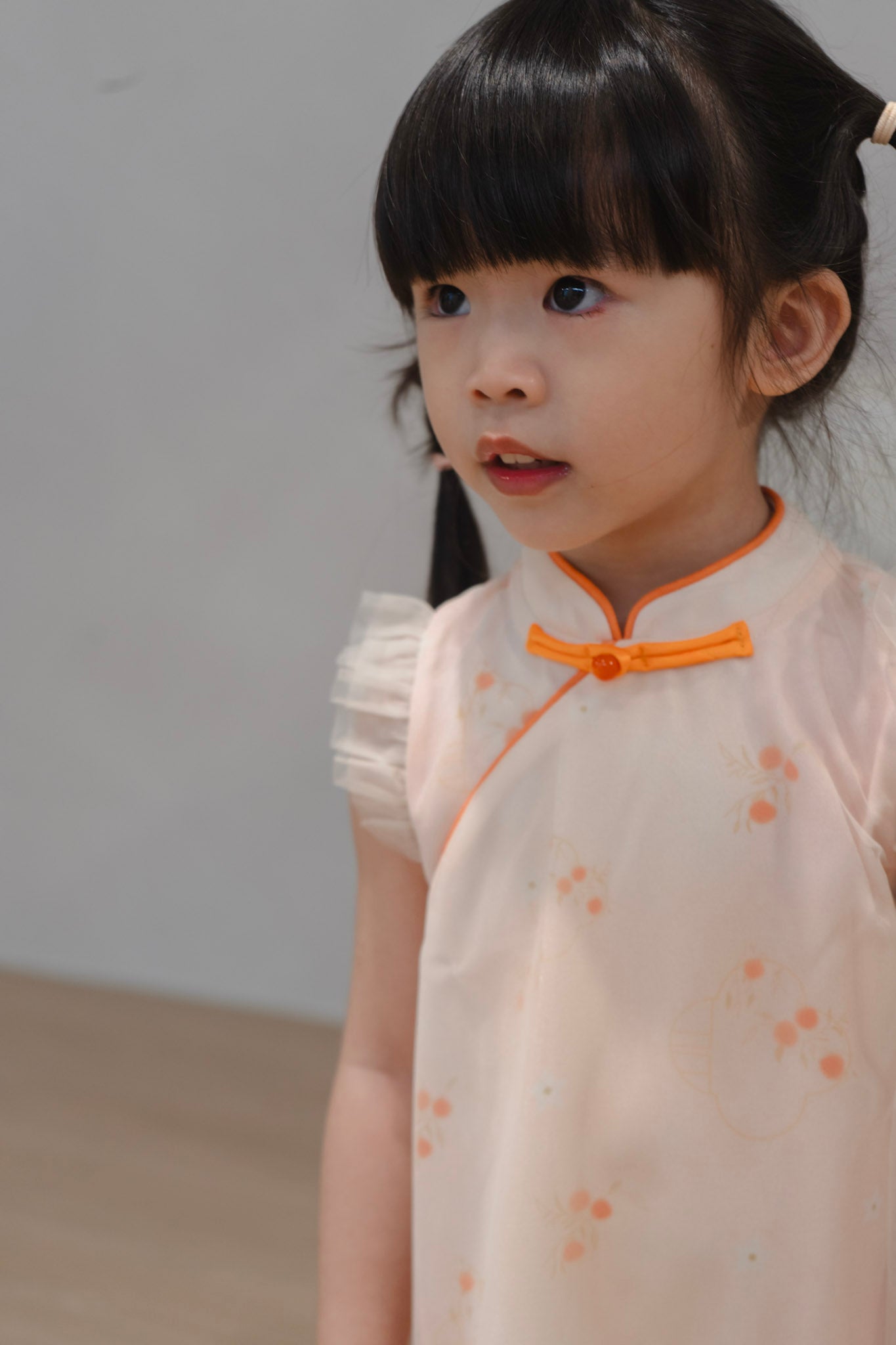 Tangerine Bloom Girl Tulle-Overlay Qipao Dress