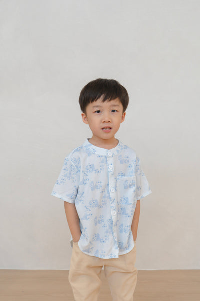 Gentle Harmony Boy Relaxed Hem Mandarin Collar Shirt Set