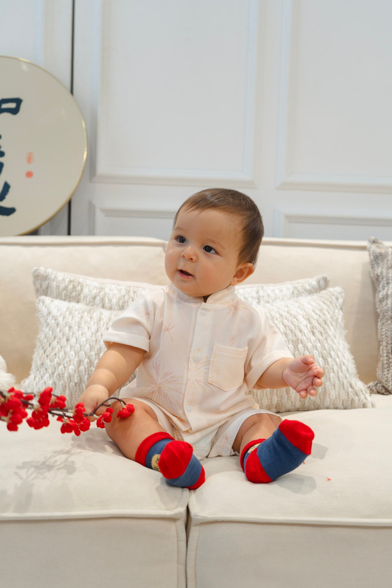 Golden Dawn Baby Mandarin Collar Shirt Playsuit