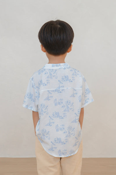 Gentle Harmony Boy Relaxed Hem Mandarin Collar Shirt Set
