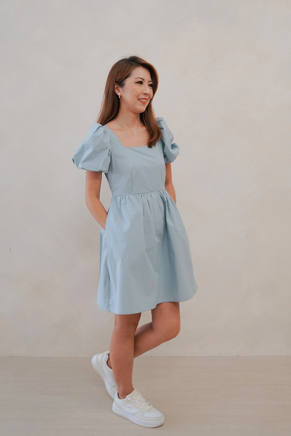 Kinship Puff-Sleeve Babydoll Dress - Powder Blue dressedingabe Kinship Puff-Sleeve Babydoll Dress - Powder Blue dressedingabe