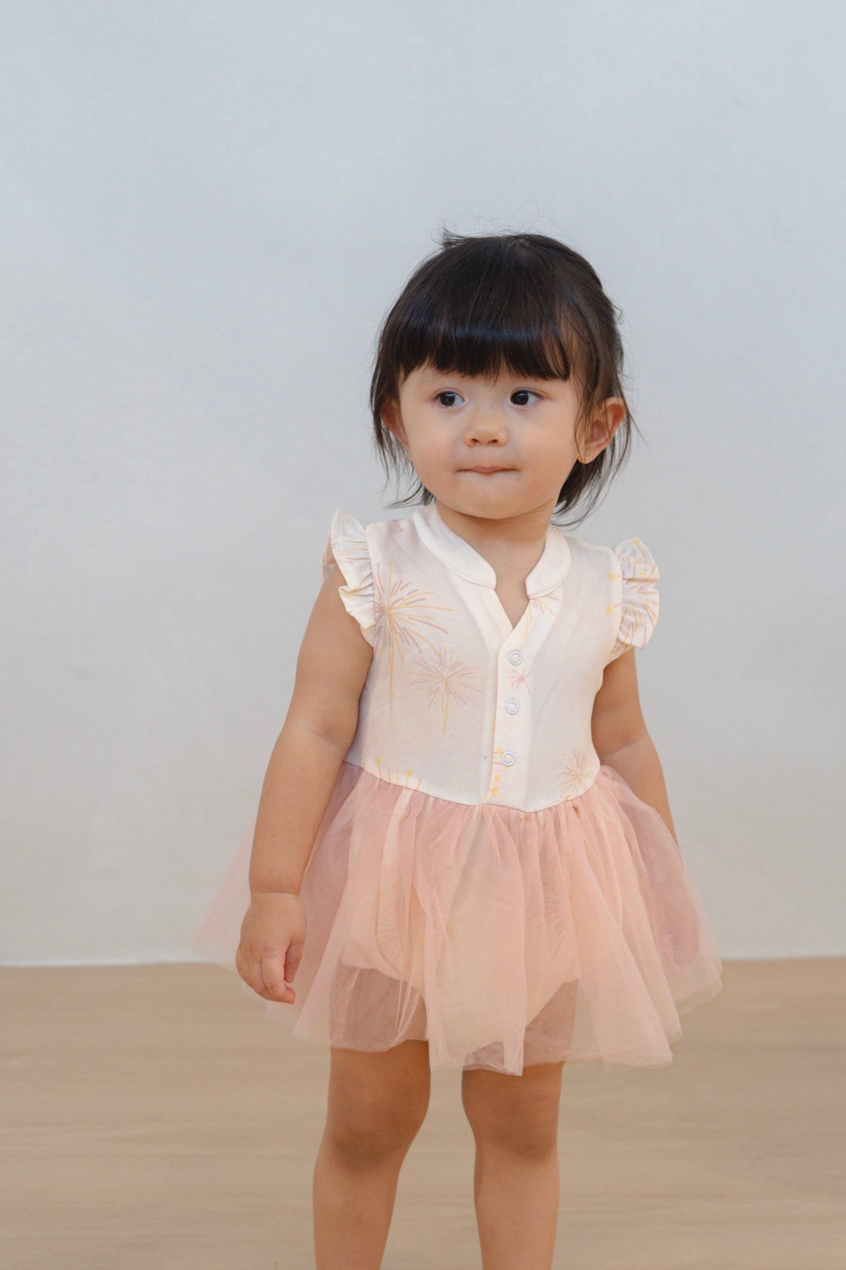 Golden Dawn Baby Girl Ruffled Sleeves Tulle Playsuit