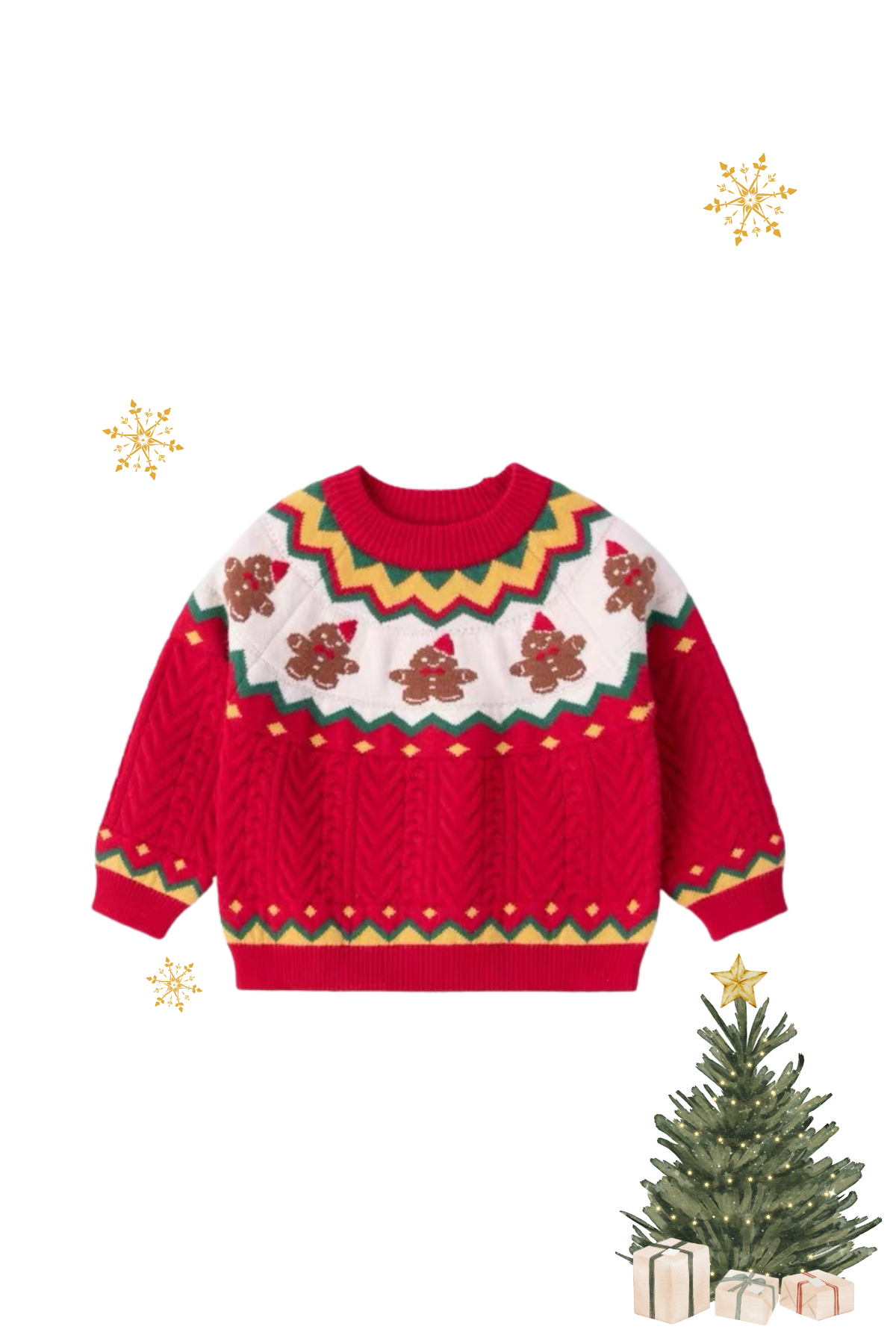 Christmas in the Woods Gingerbread Man Knit Sweatshirt Red