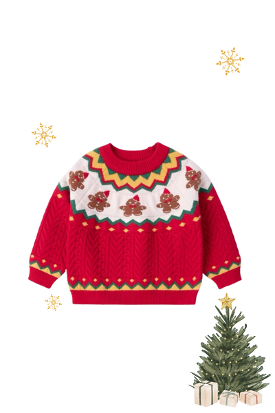 Christmas in the Woods Gingerbread Man Knit Sweatshirt Red