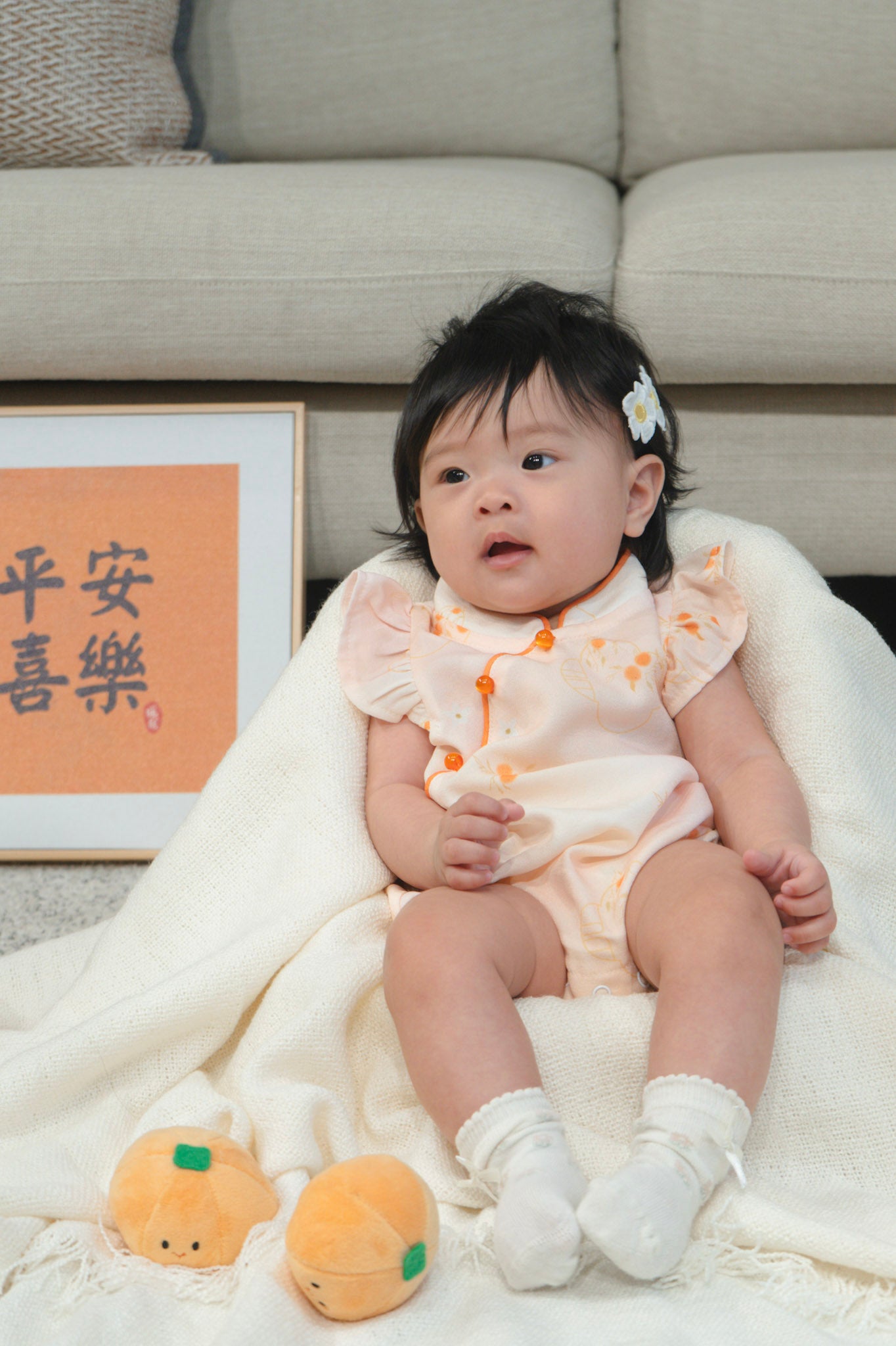 Tangerine Bloom Baby Girl Ruffled Sleeves Playsuit