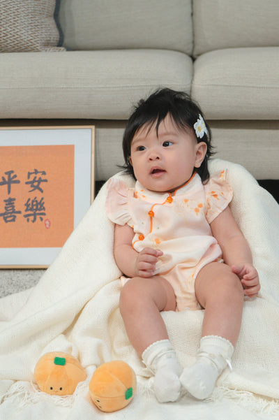 Tangerine Bloom Baby Girl Ruffled Sleeves Playsuit